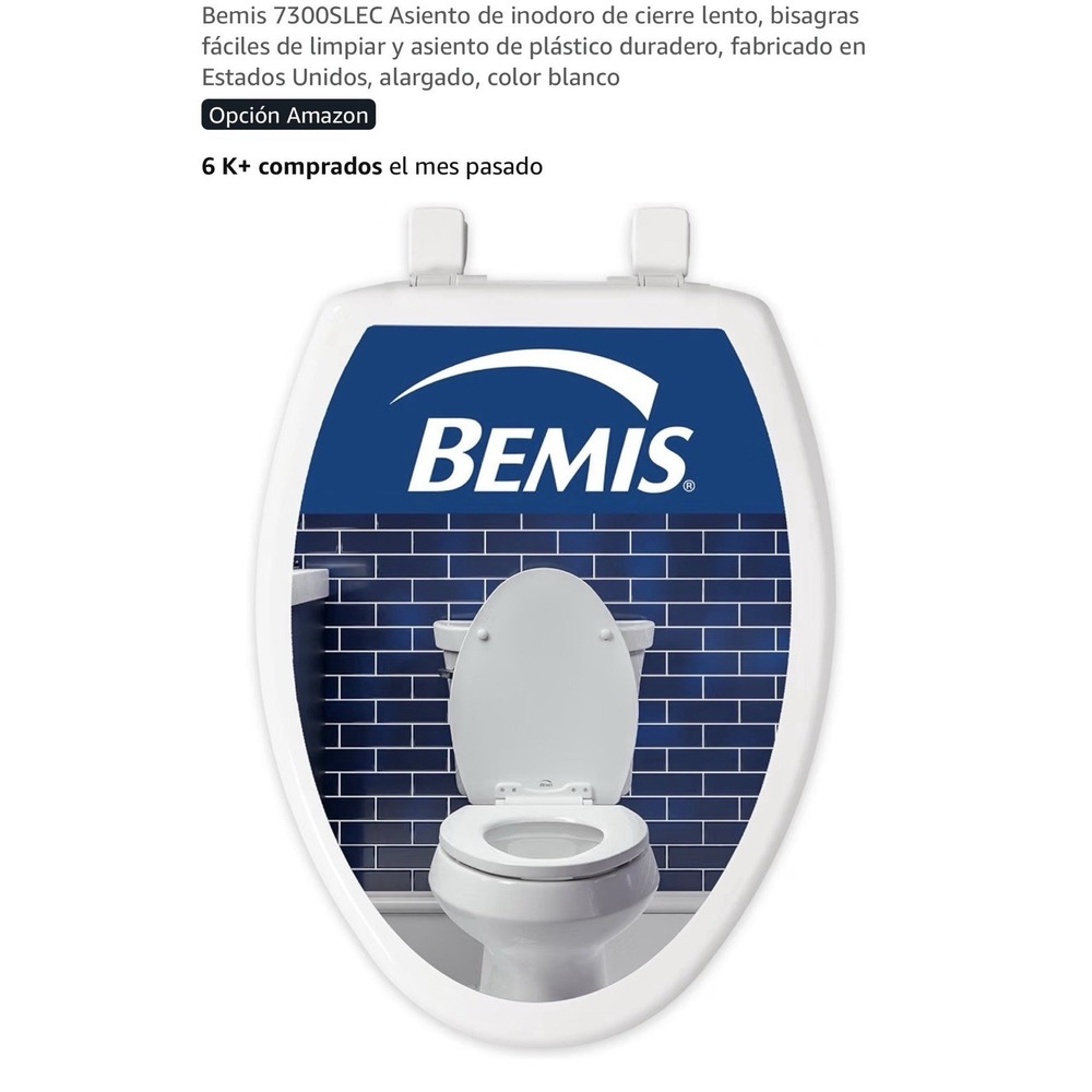 Bemis 7300SLEC Soft Close Elongated Toilet Seat, White Plastic Smooth